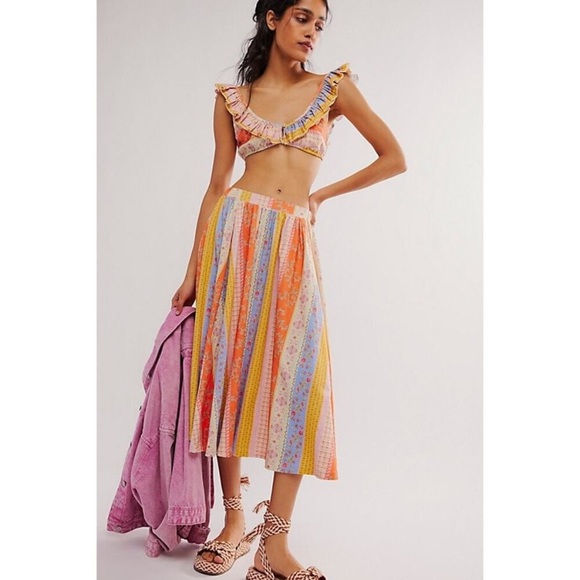 Free People Dresses & Skirts - FREE PEOPLE AS IT WAS SET LARGE SKIRT BRA TOP RUFFLE COLORFUL